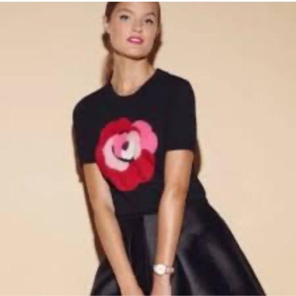 Kate Spade Floral Black Short Sleeve Sweater Sz L - Picture 3 of 7